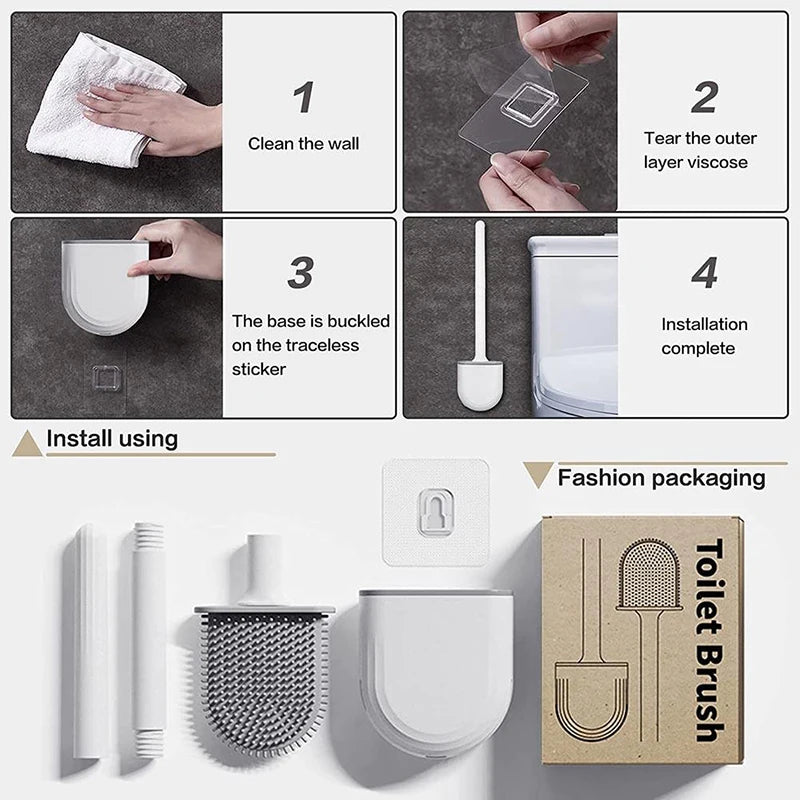 Wall Hanging Toilet Brush with Holder Long Handled Silicone Toilet Brush Soft Bristles WC Cleaning Brush Bathroom Accessories - Problems Solved