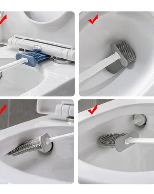 Wall Hanging Toilet Brush with Holder Long Handled Silicone Toilet Brush Soft Bristles WC Cleaning Brush Bathroom Accessories - Problems Solved