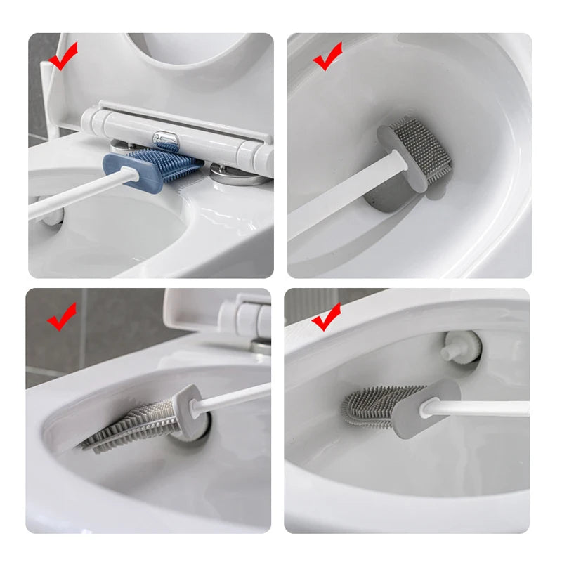 Wall Hanging Toilet Brush with Holder Long Handled Silicone Toilet Brush Soft Bristles WC Cleaning Brush Bathroom Accessories - Problems Solved