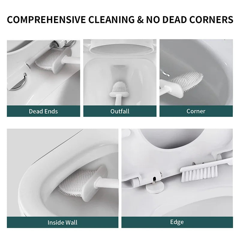 Wall Hanging Toilet Brush with Holder Long Handled Silicone Toilet Brush Soft Bristles WC Cleaning Brush Bathroom Accessories - Problems Solved