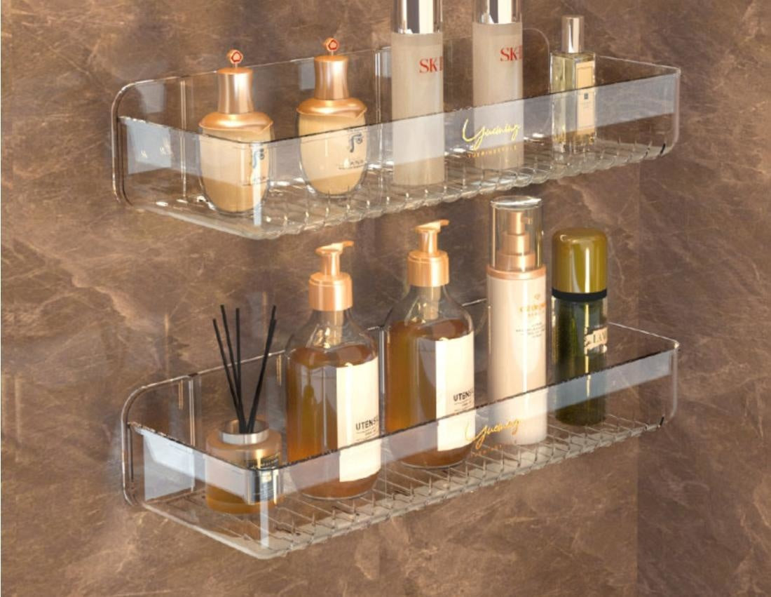 Bathroom White Shelf Rack Wall-mounted Washbasin No-punch Washroom Wall Mounted Cosmetic Storage Transparent Shelf Organiser - Problems Solved