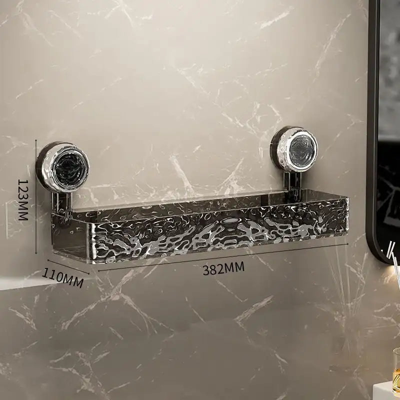 Large bathroom suction cup wall-mounted storage rack with hanging basket for shower gel and cosmetics in a modern bathroom setting