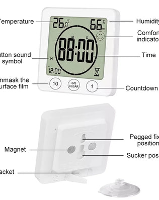 Digital Bathroom Wall Clock Shower Timer Waterproof For Water Spray LCD Screen Watch Temperature Humidity Clock For Shower Room - Problems Solved