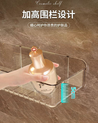 Bathroom White Shelf Rack Wall-mounted Washbasin No-punch Washroom Wall Mounted Cosmetic Storage Transparent Shelf Organiser - Problems Solved