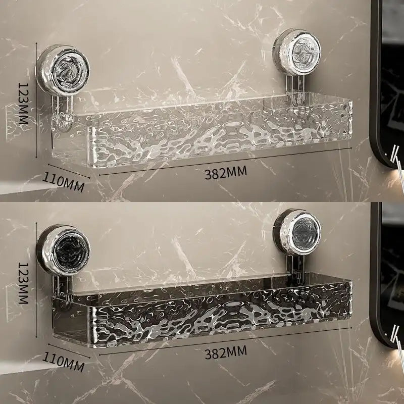 Bathroom storage rack with large suction cups, wall-mounted shower gel holder and hanging basket for cosmetics by Problems Solved