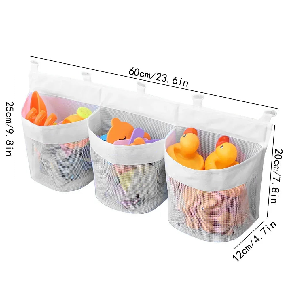 Bathroom Kids Toy Storage Bag - Multi-Compartment Wall Hanging Organizer with Drainage Holes, Large Capacity & Anti-Mold Mesh - Problems Solved