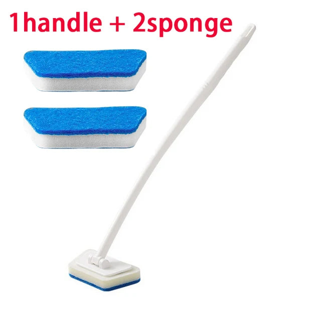 Problems Solved bathroom cleaning sponge brush with long handle, multi-functional scrubber for bathroom surfaces and fixtures.