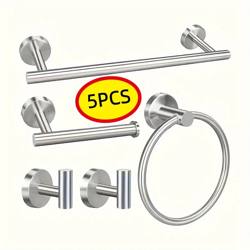 5-piece wall mounted hardware bathroom accessories, stainless steel towel bar, towel ring, toilet paper holder hook bathroom kit - Problems Solved
