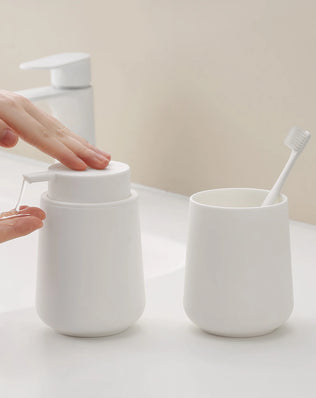 Bathroom Accessory Set - 2-Piece Soap Dispenser and Cup for Bathroom Vanity Decor in Matte Black - Problems Solved