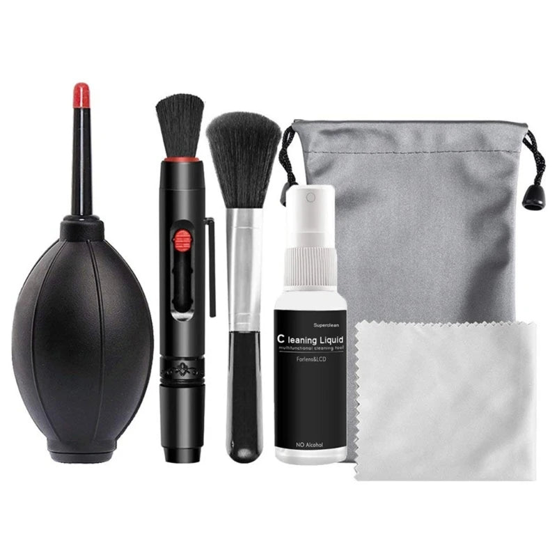 6-in-1 Camera Cleaning Kits Professional Air Blower DSLR Lens Cloth Pen Brush Cleaning Tool for CCD Sensor Lens Keyboards - Problems Solved