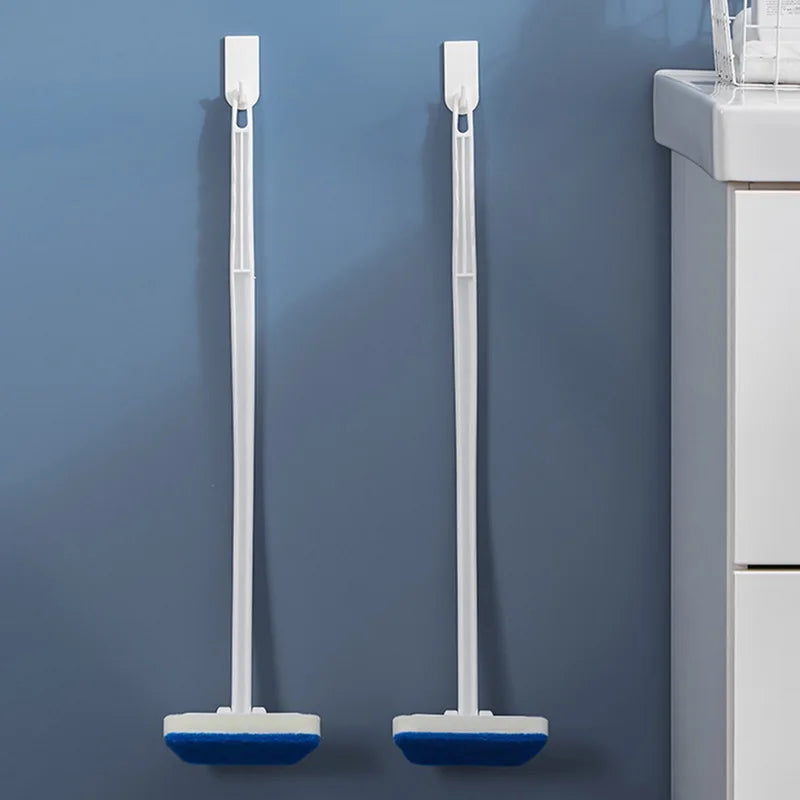 Problems Solved bathroom sponge cleaning brush with long handle, multi-functional cleaning tool for sinks, tubs, and tiles.