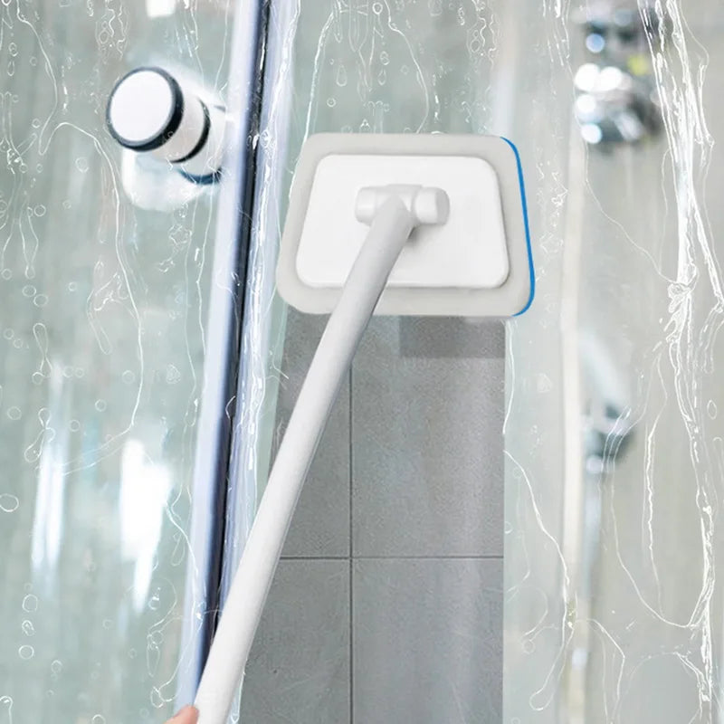 Problems Solved bathroom sponge cleaning brush with long handle, multi-functional tool for easy bathroom surface cleaning.