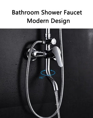 Wall-mounted bathtub faucet by Problems Solved with adjustable hot and cold water, three modes, and shower accessories for bathroom use.