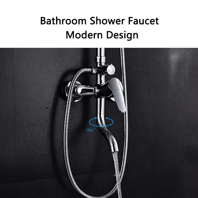 Wall-mounted bathtub faucet by Problems Solved with adjustable hot and cold water, three modes, and shower accessories for bathroom use.