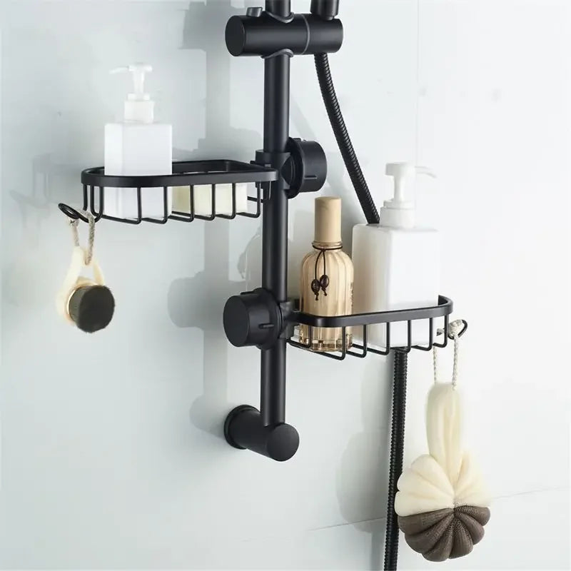 Bathroom Shelf Black Shower Storage Basket Storage Rack Adjustable Faucet - Problems Solved