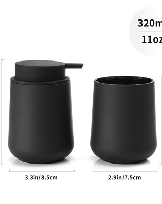 Bathroom Accessory Set - 2-Piece Soap Dispenser and Cup for Bathroom Vanity Decor in Matte Black - Problems Solved