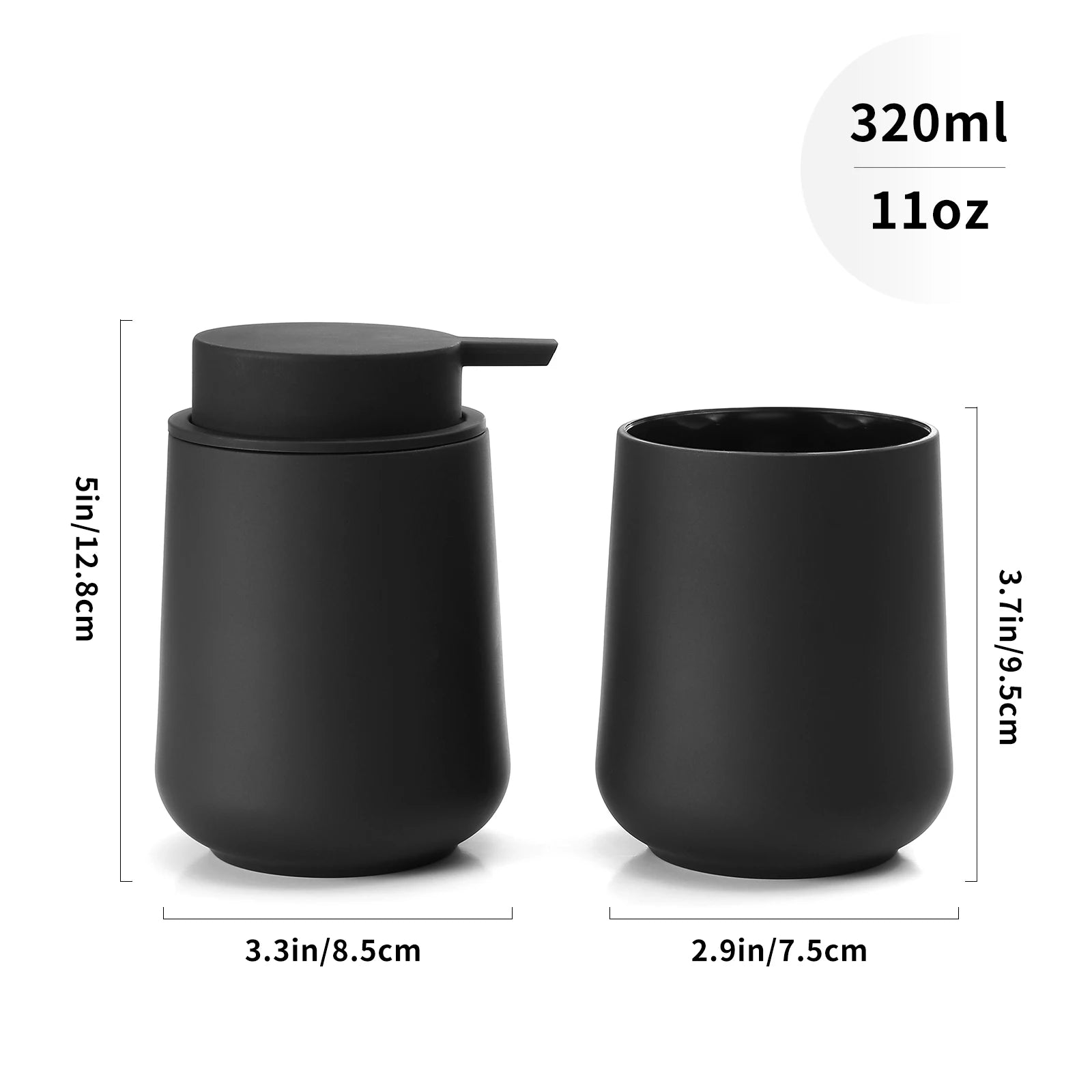 Bathroom Accessory Set - 2-Piece Soap Dispenser and Cup for Bathroom Vanity Decor in Matte Black - Problems Solved
