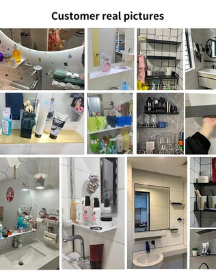 Bath Storage Rack Wall Shelves Floating Matt Black Bathroom Kitchen Mirror Metal Shower Organizer Home Accessories No Drill - Problems Solved