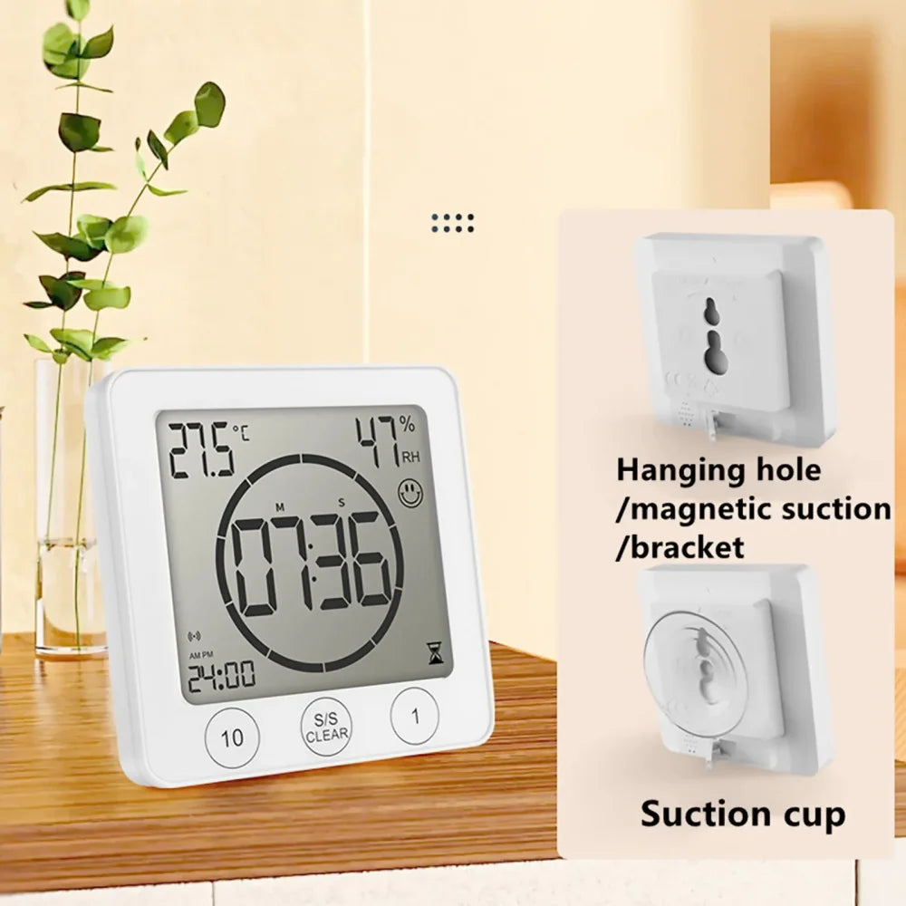 Digital Bathroom Wall Clock Shower Timer Waterproof For Water Spray LCD Screen Watch Temperature Humidity Clock For Shower Room - Problems Solved