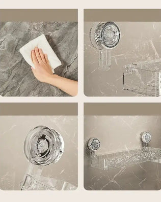 Large bathroom suction cup wall-mounted storage rack with hanging basket for shower gels and cosmetics from Problems Solved