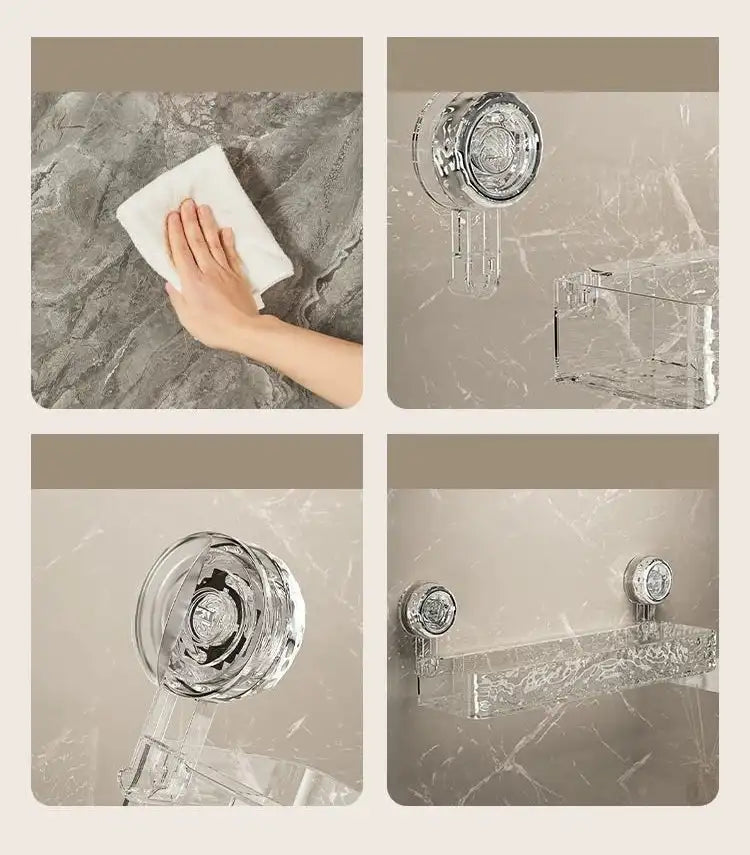Large bathroom suction cup wall-mounted storage rack with hanging basket for shower gels and cosmetics from Problems Solved