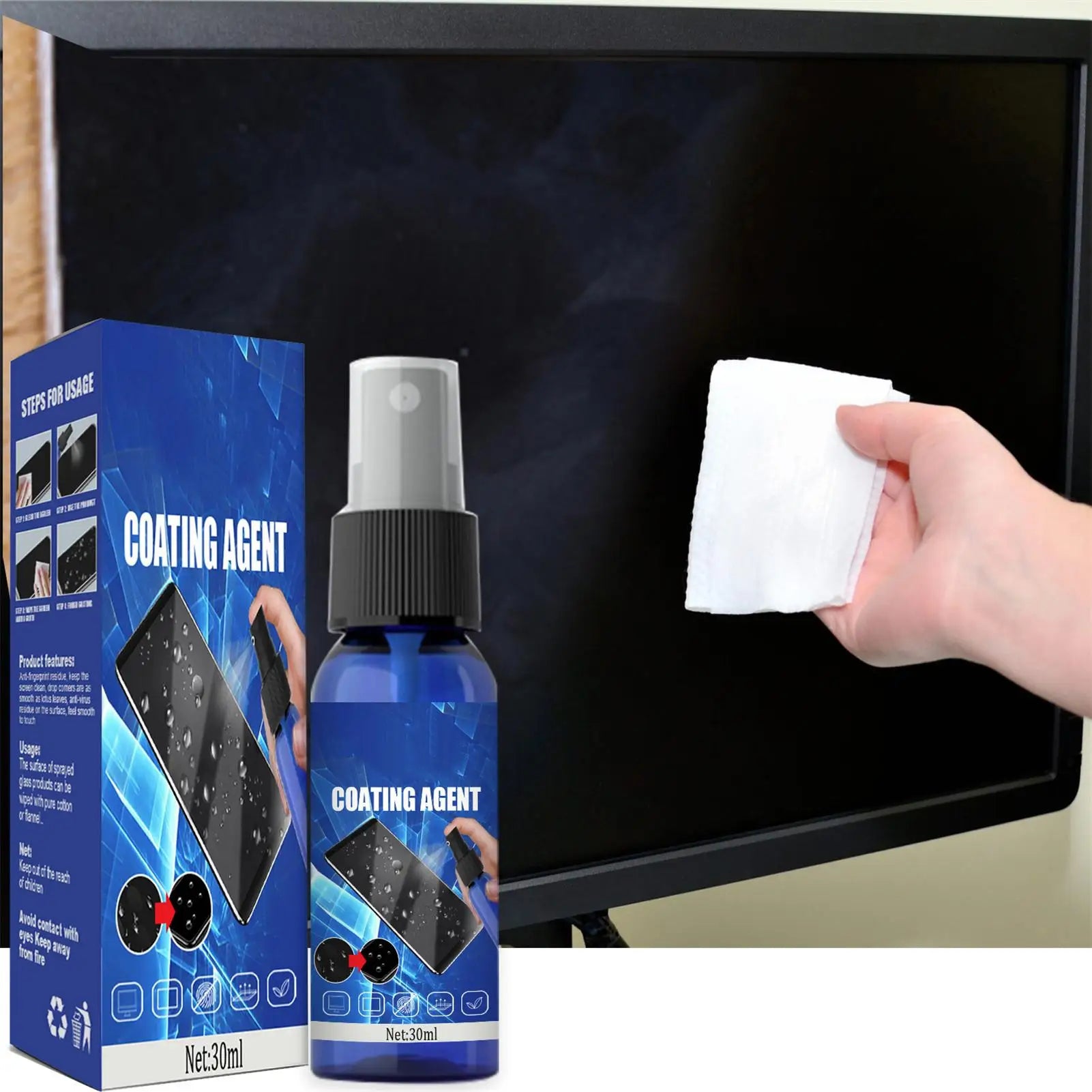 Screen Cleaner Spray Electronic Cleaning Kit Monitor Cleaner For Smart TVs Monitors & Cars Laptop Cleaner 30ml + Cleaning Cloth - Problems Solved