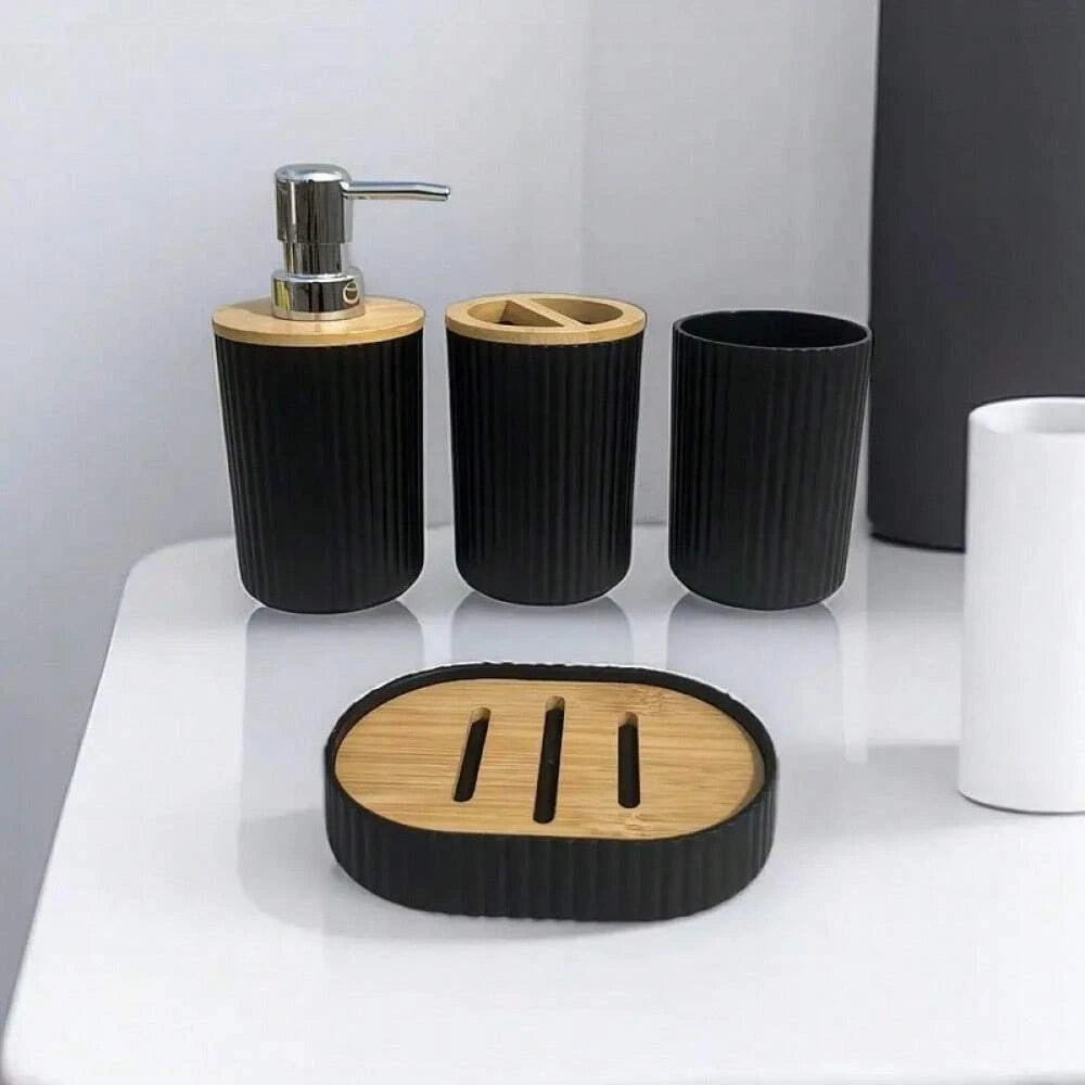 Modern Bathroom Essentials Set/Includes Toothbrush Holder, Waste Bin, Toilet Brush, Cup, Soap Dish and Soap Dispenser - Problems Solved