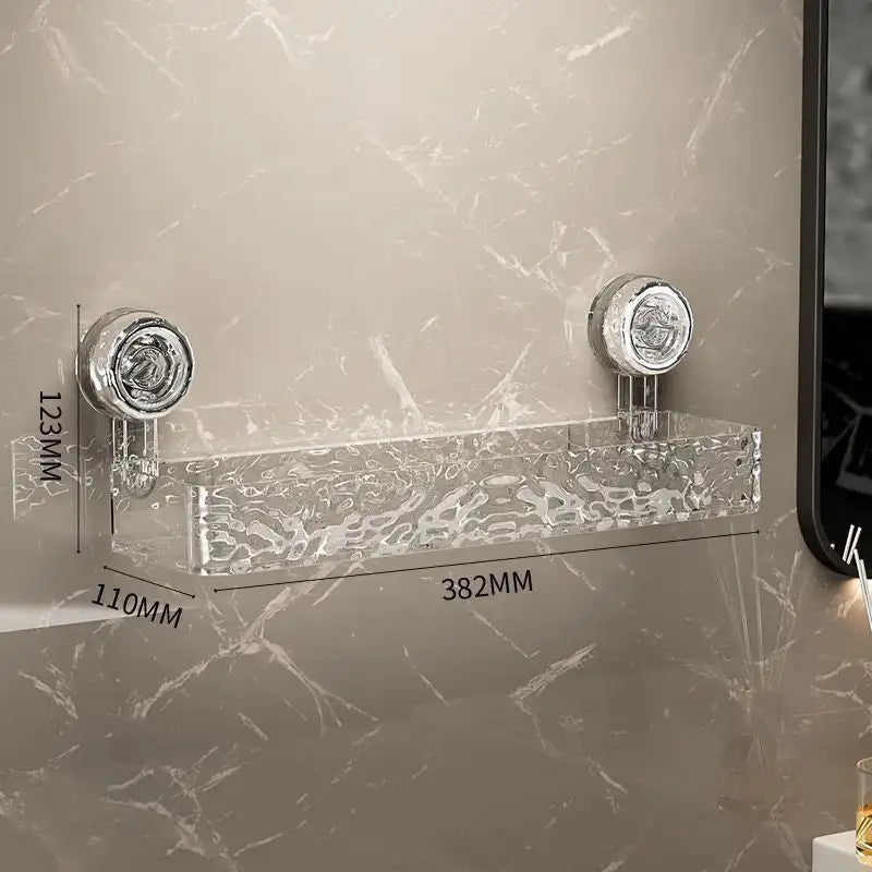 Large bathroom suction cup wall-mounted storage rack with shower gel basket for organizing cosmetics and shower essentials.