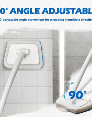Problems Solved bathroom sponge cleaning brush with long handle, multi-functional tool for effective bathroom surface cleaning.