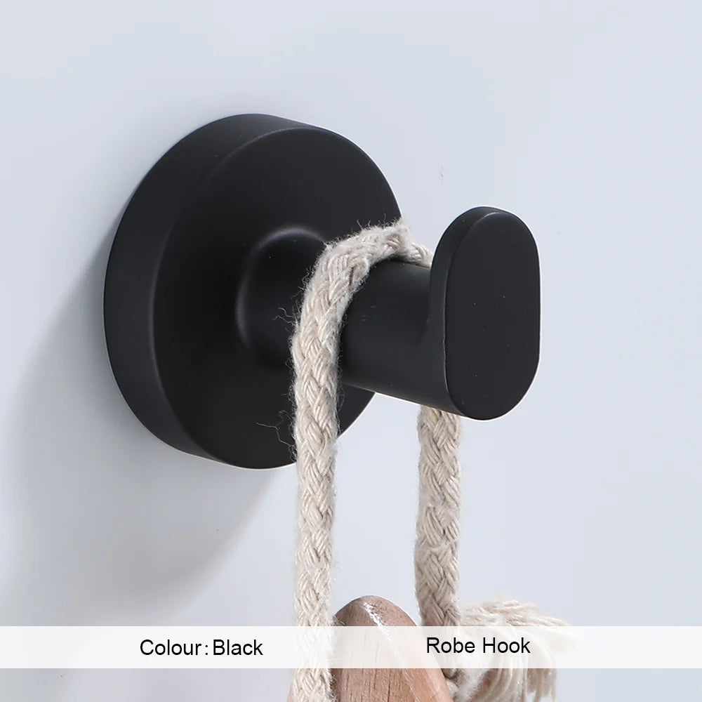Bathroom Hardware Black Robe Hook Towel Rail Bar Rack Bar Shelf Tissue Paper Holder