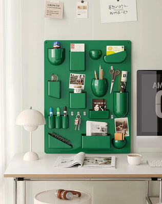 Problems Solved wall organizer for offices, kitchens, or bathrooms with desktop shelf and wall storage rack for workshops and children's rooms.