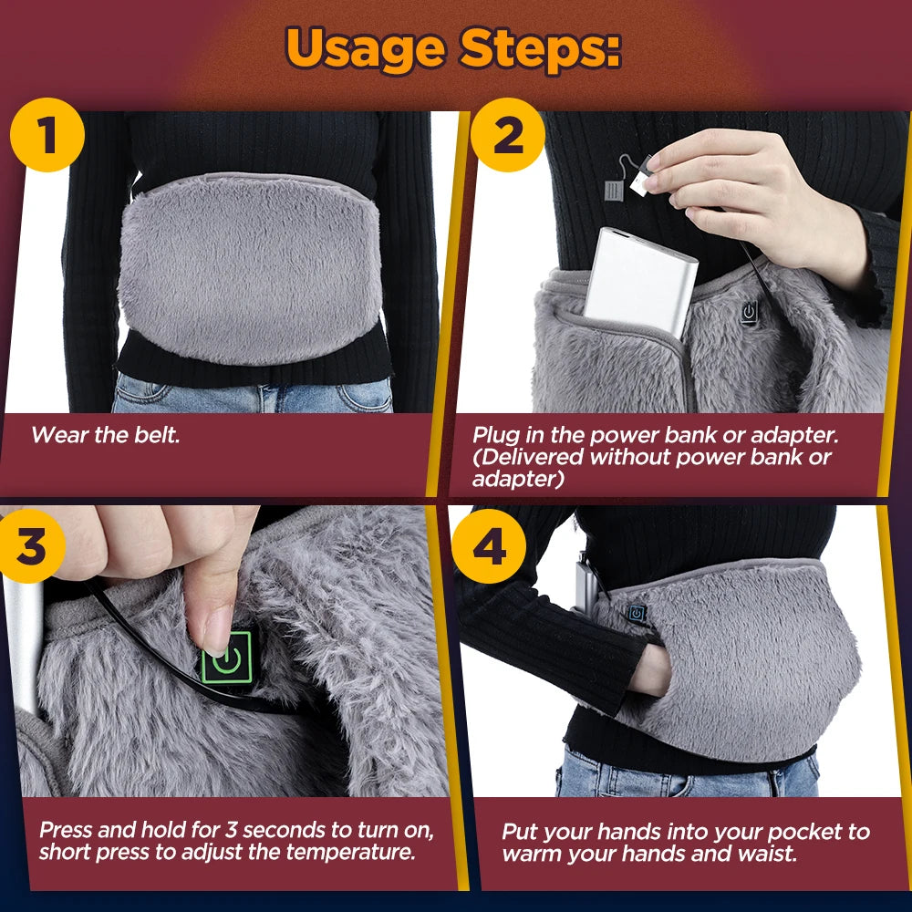 3 Levels Electric Heating Abdomen Belt  Cold-Proof Uterine Belt Hand Waist Warming Pad  Women Menstrual Relief Pain USB Charging - Problems Solved