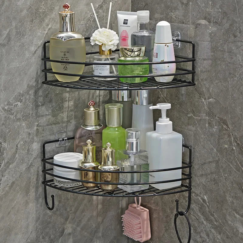 Bathroom Shelf Wall Mounted Corner Storage Shelves Shampoo Holder Cosmetic Rack Iron Shower Drain Basket Bathroom Organizer - Problems Solved