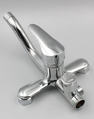 Wall-mounted bathroom mixer tap with hot and cold water controls, three modes, and adjustable shower accessories by Problems Solved.