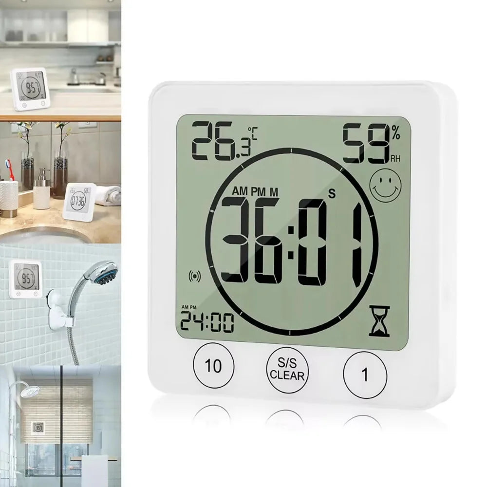 Digital Bathroom Wall Clock Shower Timer Waterproof For Water Spray LCD Screen Watch Temperature Humidity Clock For Shower Room - Problems Solved