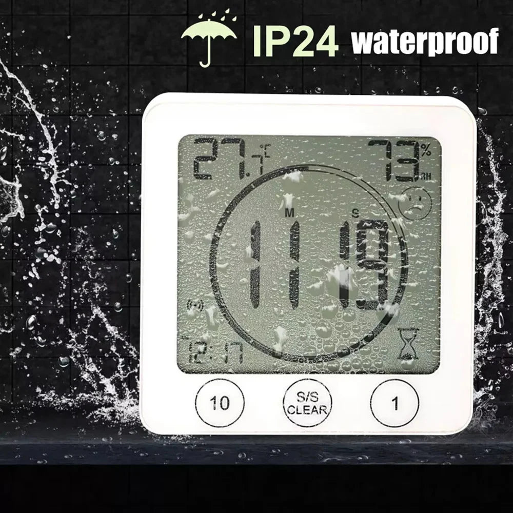 Digital Bathroom Wall Clock Shower Timer Waterproof For Water Spray LCD Screen Watch Temperature Humidity Clock For Shower Room - Problems Solved