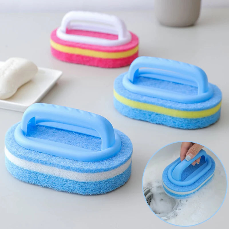3PCS Cleaning Brush With Handle Sponge Wiping Kitchen Cleaning - Problems Solved