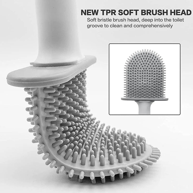 Wall Hanging Toilet Brush with Holder Long Handled Silicone Toilet Brush Soft Bristles WC Cleaning Brush Bathroom Accessories - Problems Solved