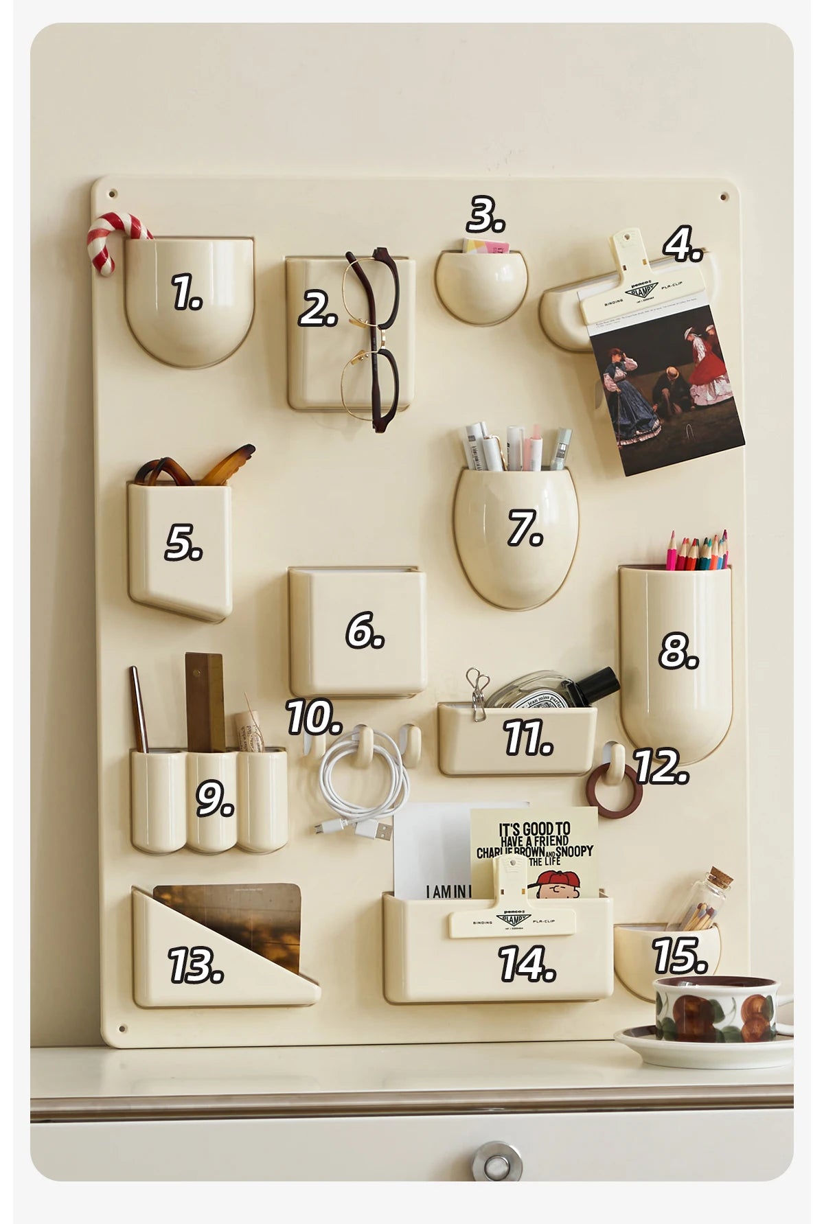 Problems Solved wall organizer shelf for offices, kitchens, bathrooms, and children’s rooms, with storage rack for desktop and wall mounting.