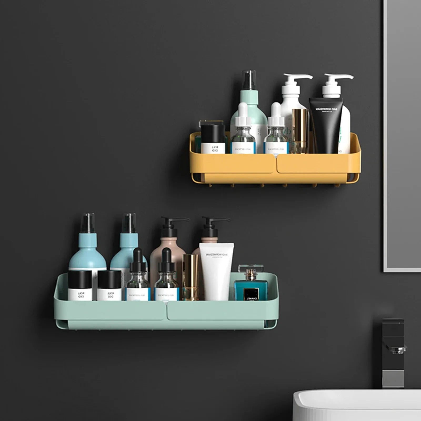 Bathroom  Kitchen Convenience Rack Shelf Makeup Storage Organizer Cosmetics Shampoo Rack Shower Shelf Wall Spice No Drilling - Problems Solved