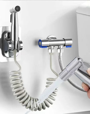Bathroom toilet matching bidet spray set, one in two out double control double out faucet, with 1.5M flexible hose - Problems Solved