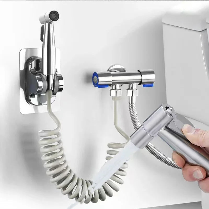 Bathroom toilet matching bidet spray set, one in two out double control double out faucet, with 1.5M flexible hose - Problems Solved