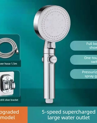 Bathroom Shower Accessories  - Adjustable High Pressure Shower Head 5 Modes with Hose Water Saving One-Key Stop Spray Nozzle - Problems Solved
