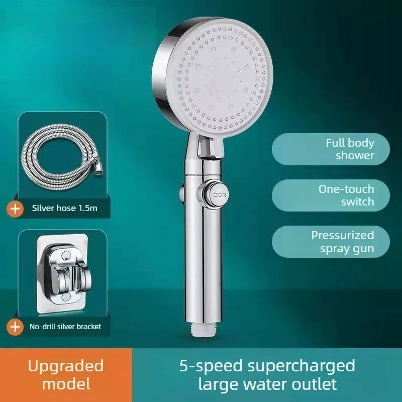 Bathroom Shower Accessories  - Adjustable High Pressure Shower Head 5 Modes with Hose Water Saving One-Key Stop Spray Nozzle - Problems Solved