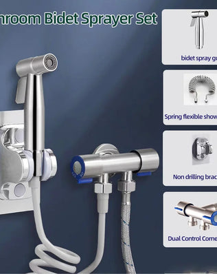 Bathroom toilet matching bidet spray set, one in two out double control double out faucet, with 1.5M flexible hose - Problems Solved