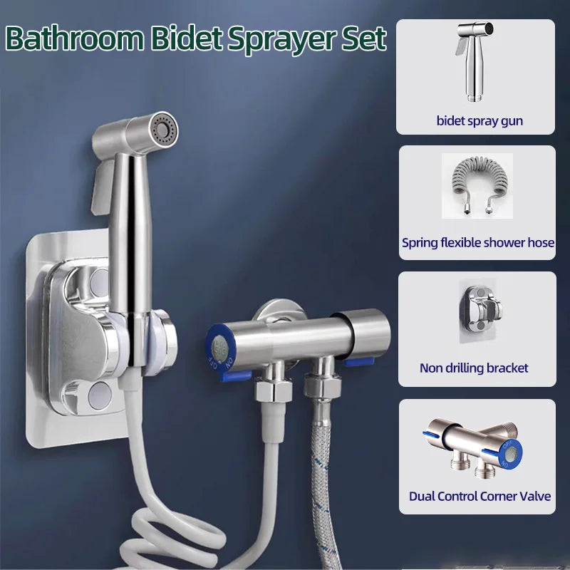 Bathroom toilet matching bidet spray set, one in two out double control double out faucet, with 1.5M flexible hose - Problems Solved