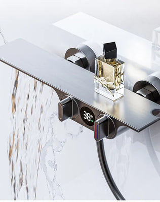 Bathroom Gray Bathtub Faucet Set Wall Mounted Brass Digital - Problems Solved