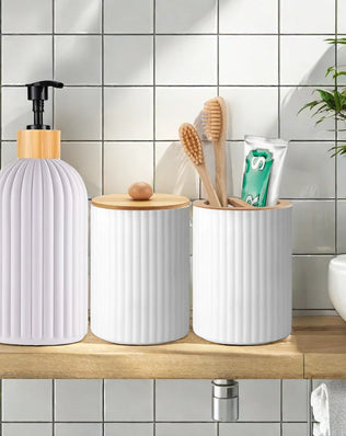 Bathroom Countertop Container Hand Soap Dispenser Cotton Ball Storage Box Toothbrush Holder Home Decoration Organizer - Problems Solved