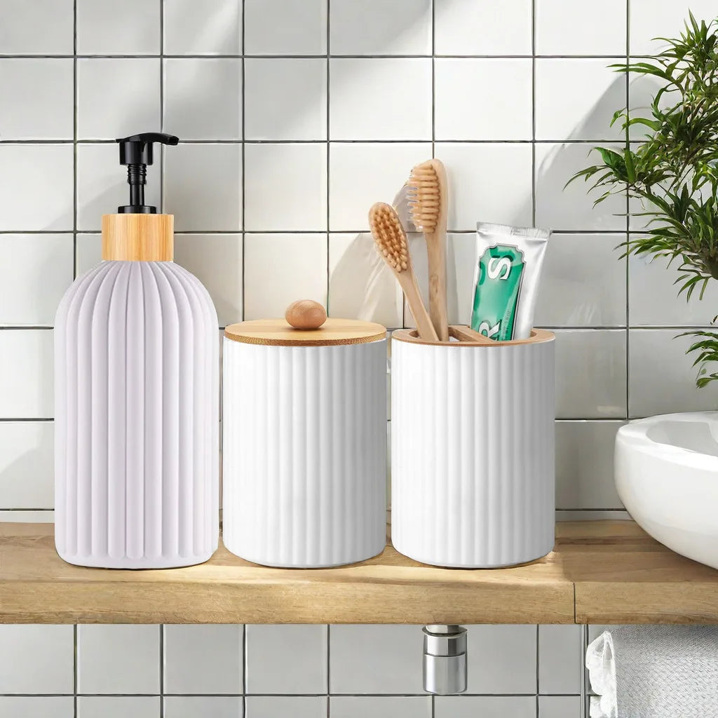 Bathroom Countertop Container Hand Soap Dispenser Cotton Ball Storage Box Toothbrush Holder Home Decoration Organizer - Problems Solved