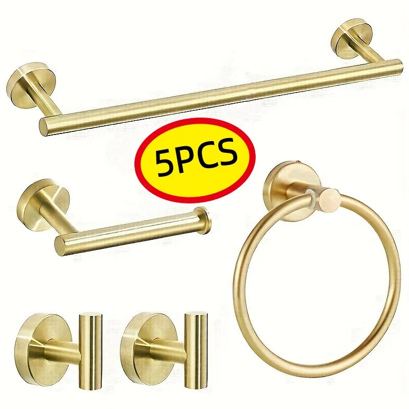 5-piece wall mounted hardware bathroom accessories, stainless steel towel bar, towel ring, toilet paper holder hook bathroom kit - Problems Solved